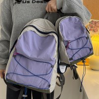 男性用アウトドアバックパック、対照的な色のハイキングバッグ、ピクニックレトロスクールバッグ、軽量トラベルバッグ、女性用軽量ハイキングバックパック