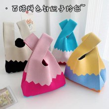 ニットのカラフルなベストバッグ、多用途のカラーマッチングベストバッグ、ハンドバッグ、ポータブルランチバッグ、カジュアルハンドバッグ