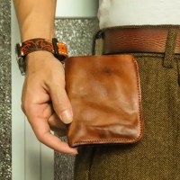 財布 植物タンニンなめし革財布 レトロな手擦りカラー ダメージ加工 プリーツ マルチカード ジッパー ウォレット 卸売