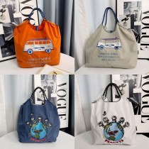 日本車刺繍ショッピングバッグ大容量ナイロン環境に優しいバッグポータブルショルダークロスボディバッグ