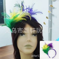 ブラジリアン カーニバル フェザー ヘッドバンド、グリッター フェザー ヘッドバンド、3 色の紫、緑、黄色のフェザー ヘッドバンド、ストッキング、ヘッドバンド
