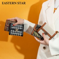 秋と冬の新しいファッション千鳥格子財布レディースショート折りたたみコインクリップトレンディなファッション対照的なカラーマルチカードスロットカードバッグ