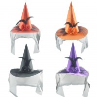 ハロウィン魔女の帽子ウィザードハット頭飾りウィザードヘアアクセサリーベルベットロゼットメッシュ帽子クリスマスハット