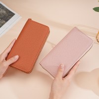 新しいマカロンカラーの女性用ジッパーウォレット、ライチ柄の女性用マルチコンパートメントハンドバッグ
