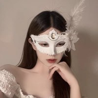 メイク - アップマスクパーティーセクシーなハーフ - フェイスメイクアップ女性ハーフフェイスレースマスクマスクハロウィーンフェザーマスクプロップ