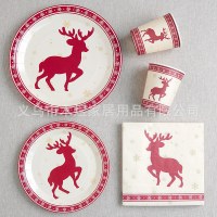 新しいクリスマステーマのパーティーデコレーション用品使い捨て紙皿、紙カップ、ペーパータオル、エルクディナープレート、食器セット