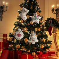 香港愛対外貿易新しいクリスマスリネンペンダントクリスマスツリーショッピングモールの装飾小さなペンダントプリント五芒星