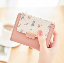新しい財布女性のショート韓国スタイル PU レザープリントジッパーバックル甘い女性学生折りたたみ小銭入れ