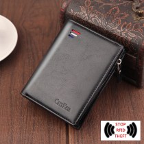 消磁 財布 メンズショート PU レザー 財布 ジッパーレトロワックスオイルユース垂直 RFID 盗難防止ブラシ