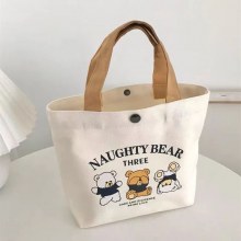 2024新しいバッグかわいいクマのポータブルキャンバスバッグ仕事用ミニレディースバッグトートバッグニッチハイエンドセンス