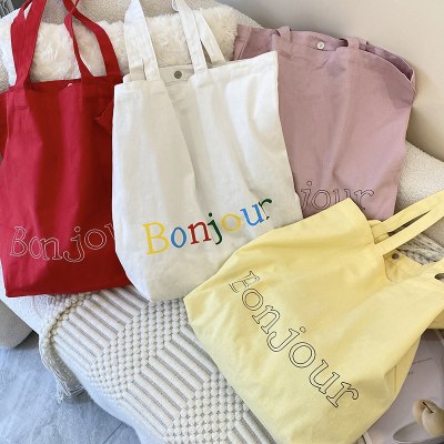韓国インスタイルレターキャンバスバッグ自家製シンプルカラー 印刷 大容量トートバッグショルダーバッグショッピングバッグ