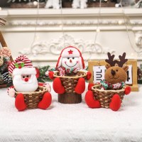 クリスマス装飾漫画老人キャンディバスケット子供用大きなギフト竹バスケットお祭りの雰囲気のデスクトップ装飾