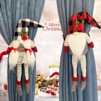 クリスマス装飾カップルドワーフ人形カーテンハグ赤黒と白の市松模様の森の男カーテンバックル窓の装飾