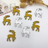 クリスマスグリッターフィルムゴールデンシルバーリトルトナカイクリスマステーブルギフト装飾2色鹿ウッドチップDIY
