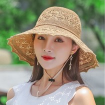 ウェーブエッジの大きなつばの麦わら帽子、女性用夏の屋外日焼け止めサンハット、旅行ビーチサンハット、つばの大きなクールな帽子