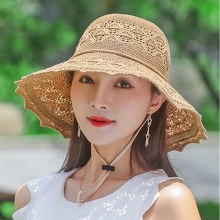 ウェーブエッジの大きなつばの麦わら帽子、女性用夏の屋外日焼け止めサンハット、旅行ビーチサンハット、つばの大きなクールな帽子