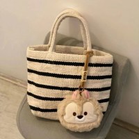 ニットトートバッグ新しいストライプキャンバスハンドバッグレディースファッションニッチシンプルなショルダーメッセンジャーバッグ