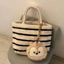 ニットトートバッグ新しいストライプキャンバスハンドバッグレディースファッションニッチシンプルなショルダーメッセンジャーバッグ
