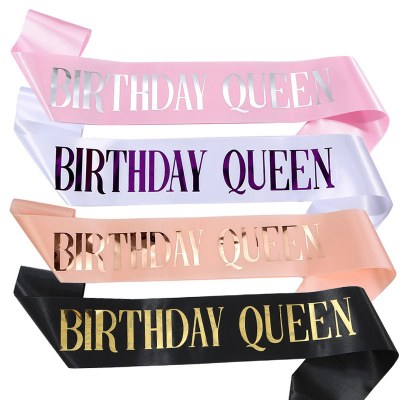 新しい誕生日パーティー BIRTHDAY QUEEN ショルダーストラップ エチケット ベルト サテン ブロンズ ブラック ゴールド ベルト リボン