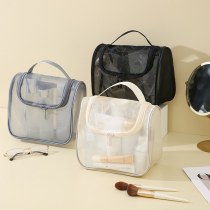 メッシュポータブル化粧品バッグ、大容量ポータブル化粧品収納バッグ、多機能トイレタリーバッグ、高見えする湾曲バッグ