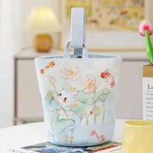 バケットバッグ、かわいい蓮年と魚のハンドバッグ、動物年のマスコットキャンバスバッグ、ウォーキングバッグ、ナショナルトレンドバッグ