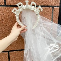 ヨーロッパとアメリカの花嫁パールカチューシャベールヘアアクセサリーブライダルウェディングパーティー手作りビーズ
