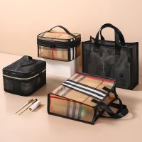 ナイロンメッシュ化粧品バッグポータブル旅行化粧品収納袋メッシュ洗濯収納メッシュバッグ