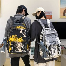 新しい大容量の落書き学生バッグ、ストリートトレンディでクールなメンズバックパック、女子大生旅行バッグ