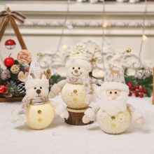 新しいクリスマス光る老人雪だるま人形飾りデスクトップ生地人形人形