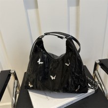 蝶の装飾が施されたカジュアルな大容量バッグ、ファッショナブルなチェーン通勤リュック、多目的ショルダークロスボディトートバッグ