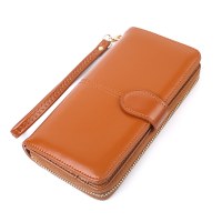 熱い販売オイルワックスレザー財布レトロ携帯電話バッグロングジッパーコインバッグ女性のカードホルダー紙幣ホルダー H680