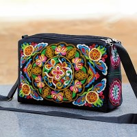 アンティーク両面刺繍クロスボディバッグスモールバッグレディースキャンバスショルダーバッグポータブル携帯電話
