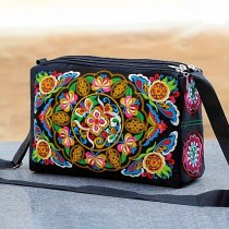 アンティーク両面刺繍クロスボディバッグスモールバッグレディースキャンバスショルダーバッグポータブル携帯電話