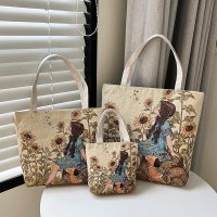 両面刺繍キャンバスバッグ、大容量マミーバッグ、シンプル文芸ショルダーバッグ、エスニック風トートバッグ