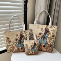 両面刺繍キャンバスバッグ、大容量マミーバッグ、シンプル文芸 ショルダー バッグ、エスニック風トートバッグ