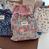 小花柄コットン収納袋巾着ポケット化粧品袋雑貨収納袋大