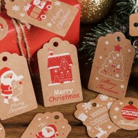 厚みのある新しいクラフト紙クリスマスハングタグクリスマスデコレーションカードギフトボックスハンガーロープ付き