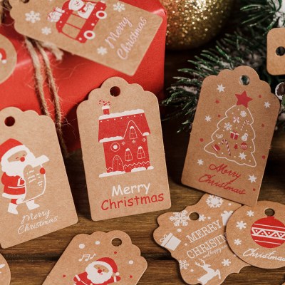 厚みのある新しいクラフト紙クリスマスハングタグクリスマスデコレーションカードギフトボックスハンガーロープ付き