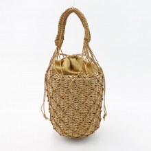 手織りハンドバッグの女性の新しいわらバッグ麻ロープネットポケットバケツバッグ夏のビーチバッグセット