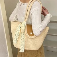 夏の大容量綿ロープ織バッグ女性の 2024 新しい夏の海辺の休暇ビーチバッグショルダートートバッグ