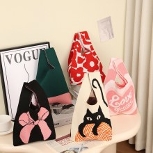 ハンドバッグ レディース ニットウール バケットバッグ 日本語と韓国語バージョン 多用途 手持ち カジュアル トートバッグ ランチバッグ