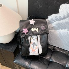 バックパック、スクールバッグ、子猫ソフトレザースターY2Kミレニアムレジャーカレッジパーソナリティホットガールバックパック