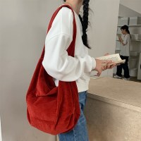 秋冬新作コーデュロイ文学レディースバッグ日本と韓国のレトロウォッシュ大容量シンプルなレディースショルダーバッグ