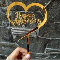 ハッピーアニバーサリーケーキデコレーションアクリルローズゴールドシルバーカード誕生日ウェディングパーティーカップケーキデコレーション
