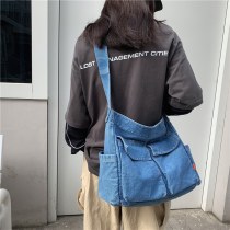 キャンバスバッグクロスボディバッグ女性のための 2024 新しい大 容量 ショルダーバッグカジュアルデニム日本美術学生クラスバッグ
