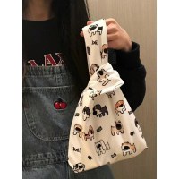2024 新しいかわいい子犬リストバッグ漫画ポータブルキャンバスハンドバッグニッチデザインプリントリストバッグ
