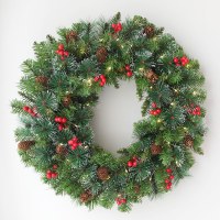 60cm アメリカンレッドフルーツガーランド、人気のクリスマスガーランド、発光クリスマスつるサークル、義烏