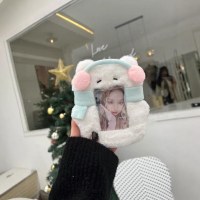 かわいい漫画イヤーマフ猫ぬいぐるみカードホルダー 3 インチポラロイドアイドルカードキャンパスカード食事カード収納ペンダント