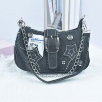 スターデニム脇の下バッグ新しいファッショントレンドニッチデザイン三日月バッグキャンバスハンドバッグチェーンバッグ