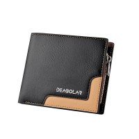 新しいメンズ財布ショート三つ折り PU 財布スプライシングビジネスジッパー小銭入れマルチカードスロットカードホルダーコインバッグ